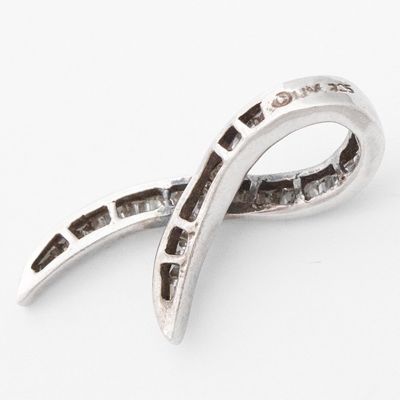 Vintage Sterling Silver Cubic Zirconia Ribbon Necklace Pendant Trapezoid Cut CZ - Picture 4 of 5